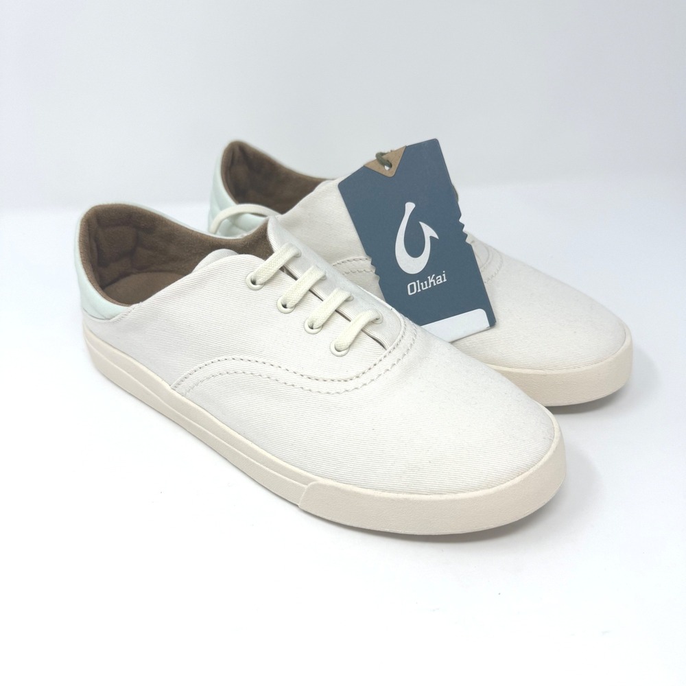 OluKai Kohu Womens 8.5 White Off White Textile Lace Up Sneakers B20516-1818 NEW